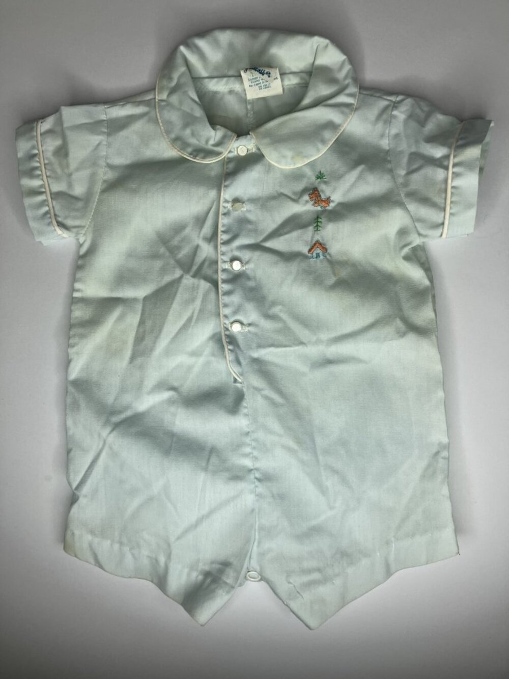 Vintage Alexis Baby Boys Blue Romper 3 Months Embroidered Collared READ